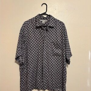 Black and White Casual Button Down Shirt with Checkerboard Pattern